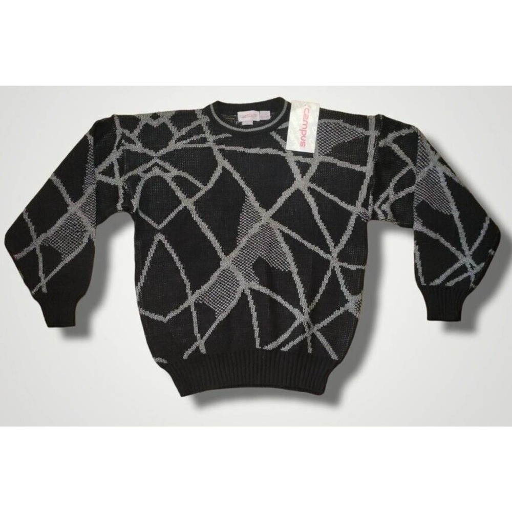 Campus Vintage NOS Abstract Knit Sweater Black/Gray Size L